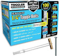 TOGGLER SNAPTOGGLE Drywall Anchors with 1/4-20 x 2.5 in Bolts, 100 Pack | Heavy-duty drywall anchors with 1/4-20 x 2.5 in bolts for hollow wall mounting